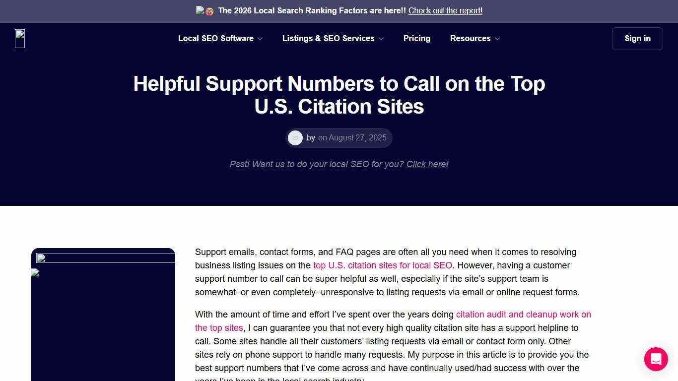 Helpful Support Numbers to Call on the Top U.S. Citation Sites Whitespark