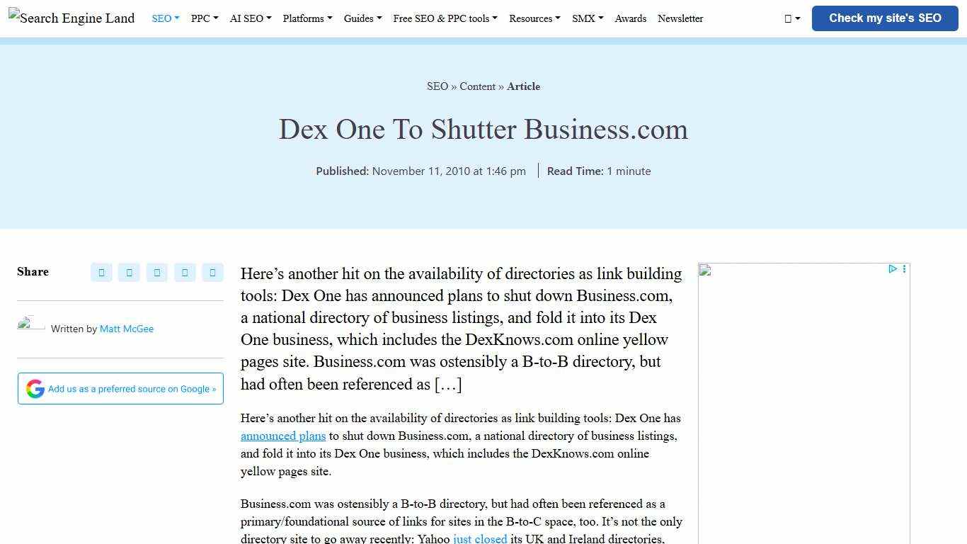 Dex One To Shutter Business.com