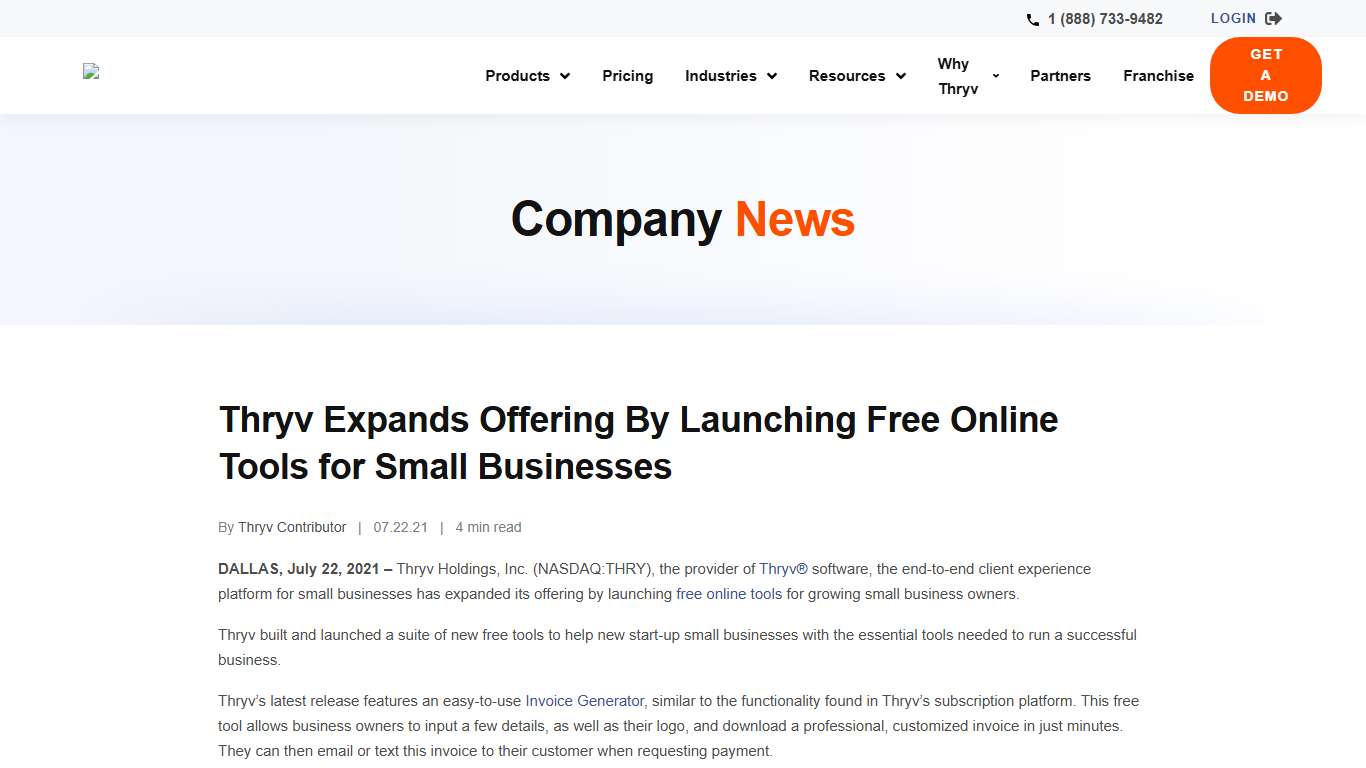 Thryv Expands Offering By Launching Free Online Tools for Small Businesses
